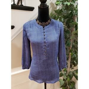 Banana Republic Women's Blue 100% Polyester Round Neck Long Sleeve Top Blouse XS